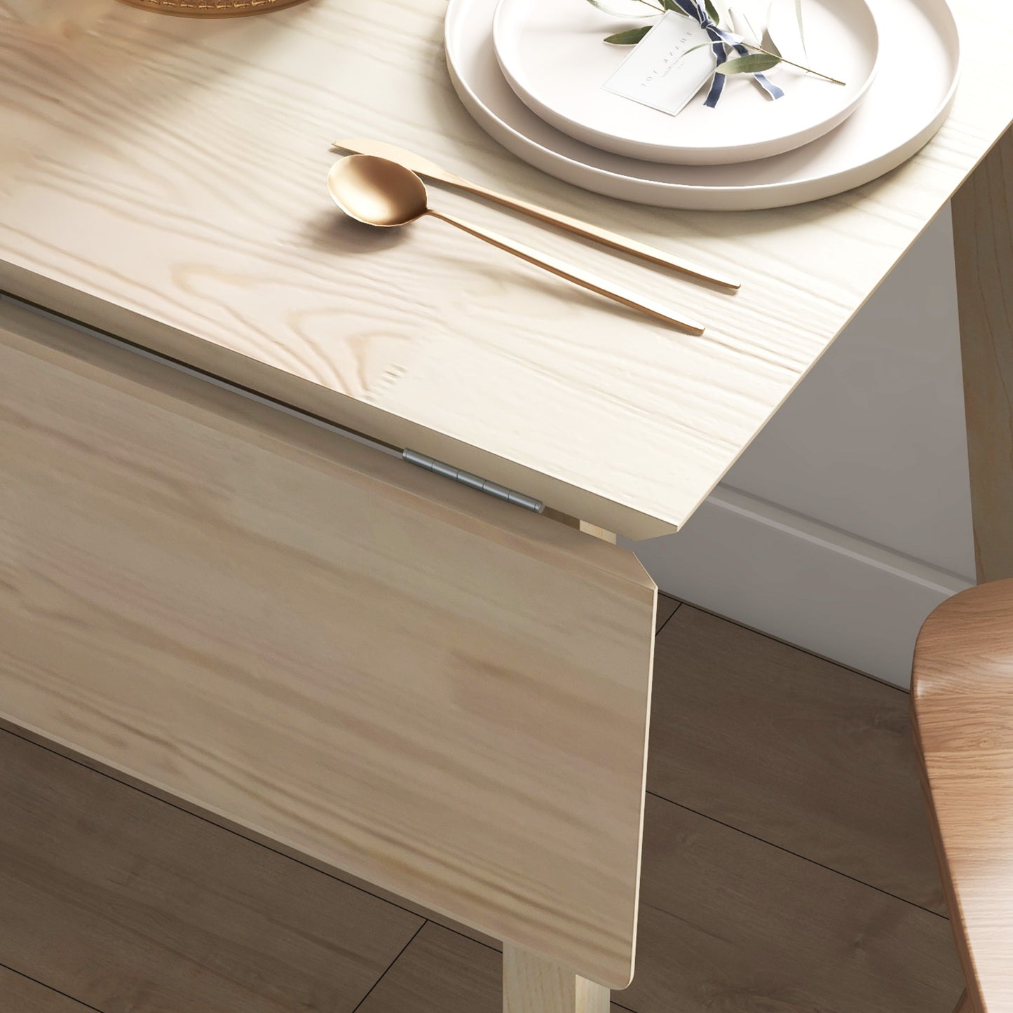 Extendable Kitchen Table for 2-4, Folding Drop Leaf Dining Table, Natural