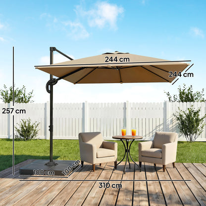 2.4 x 2.4 m Cantilever Parasol w/ Umbrella Weights, Khaki