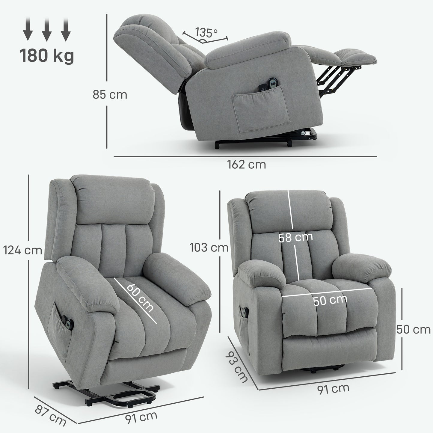 Power Lift Recliner Chair for Elderly with Massage, Light Grey