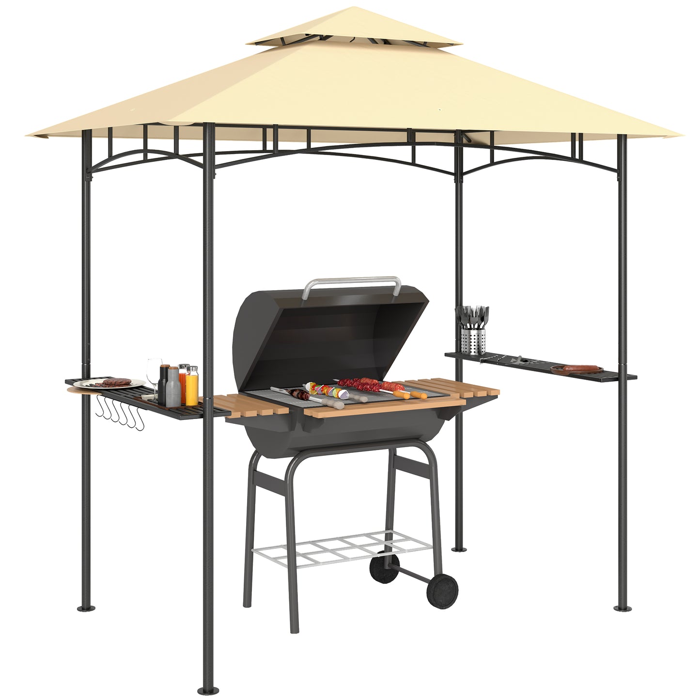 8' x 5' Grill Gazebo, Double Tiered Outdoor BBQ Shelter, Beige