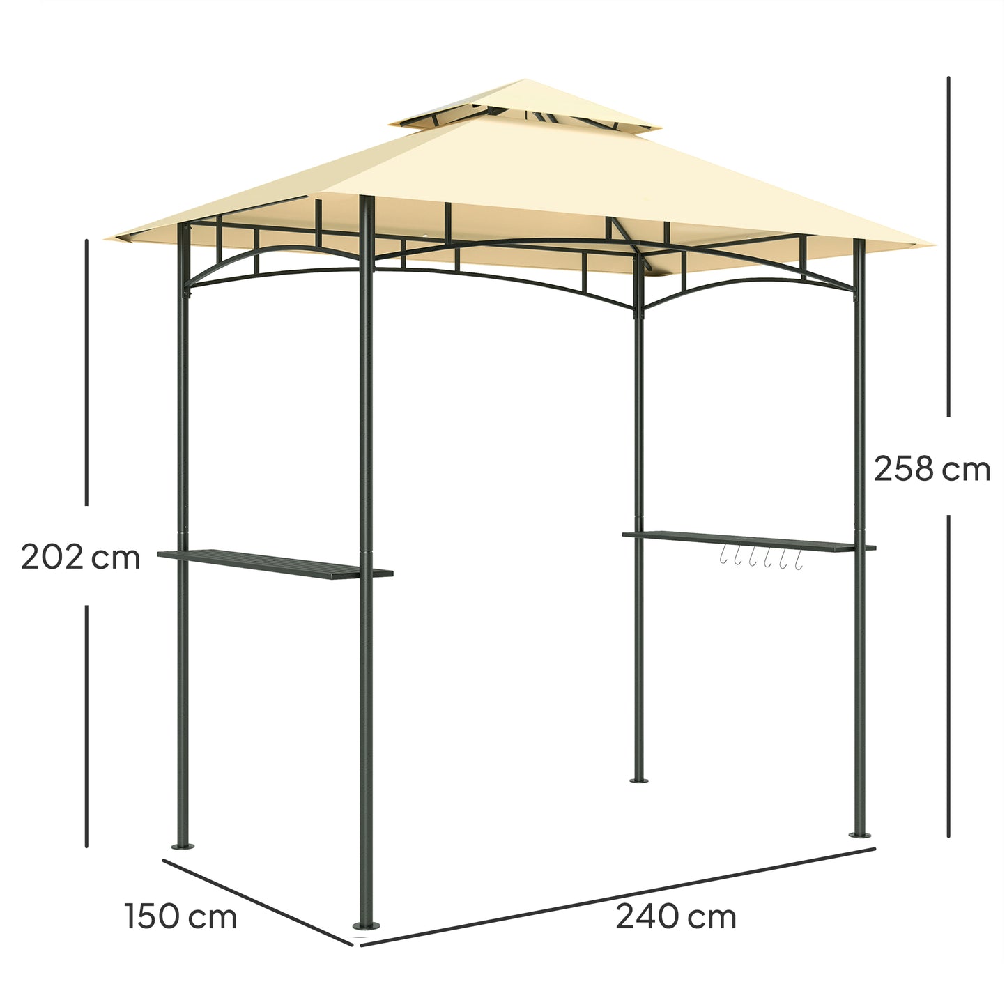 8' x 5' Grill Gazebo, Double Tiered Outdoor BBQ Shelter, Beige