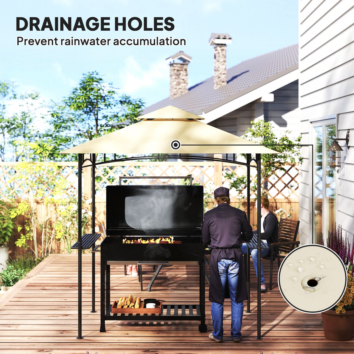 8' x 5' Grill Gazebo, Double Tiered Outdoor BBQ Shelter, Beige