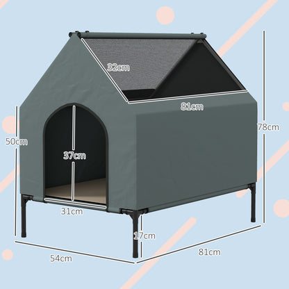 Dog House Outdoor Elevated Dog Bed with Removable Cover, Grey