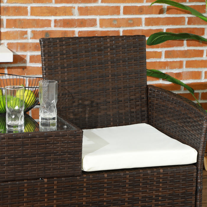 Two-Seat Rattan Chair, with Middle Table - Brown