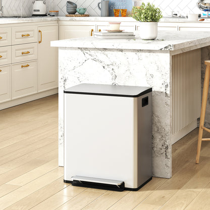 2 x 25L Double Kitchen Bin, Pedal Bin with Soft-Close Lid, Silver