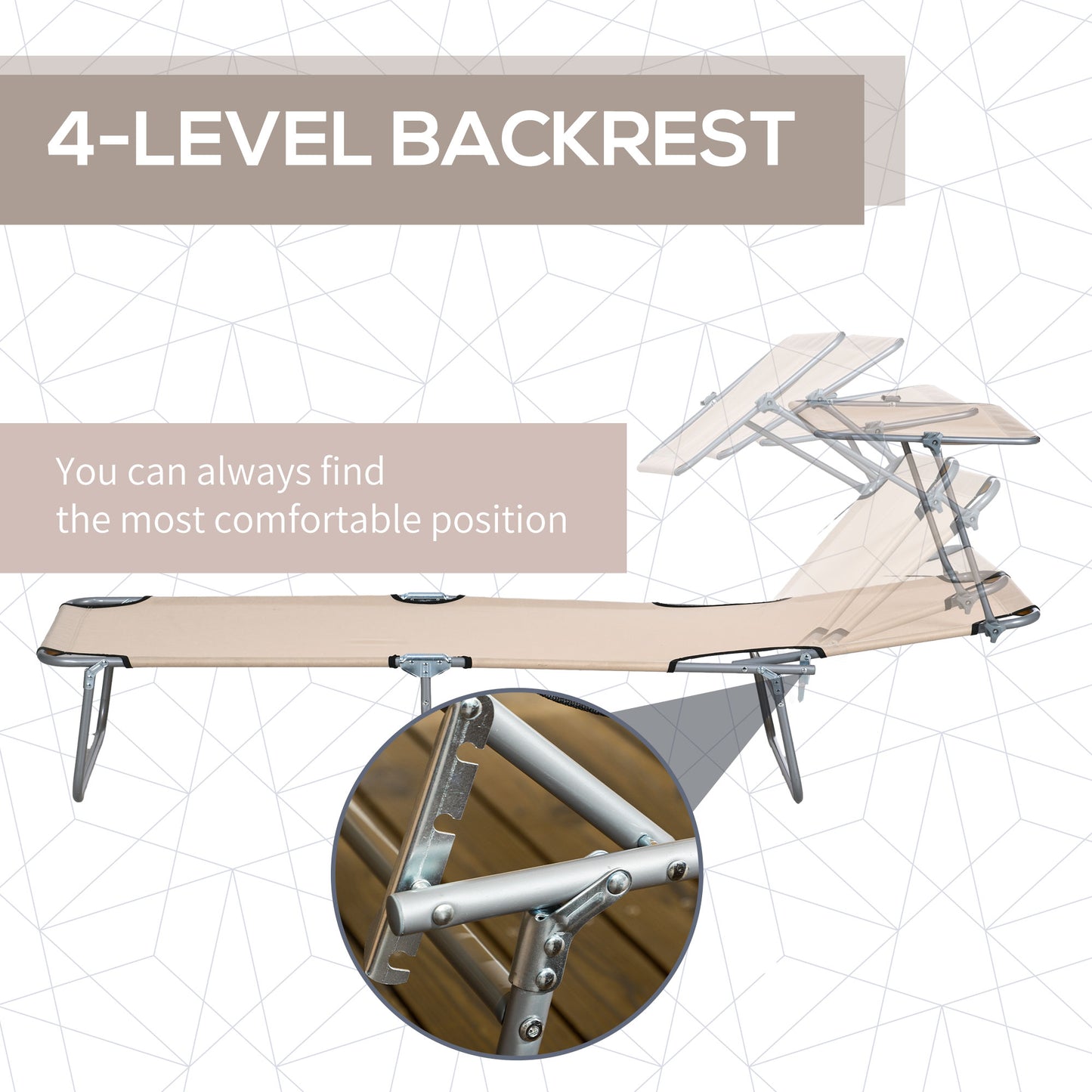 Outdoor Foldable Sun Lounger Set of 2, 4 Level Adjustable Backrest Reclining Sun Lounger Chair with Angle Adjust Sun Shade Awning for Beach, Garden, Patio, Brown