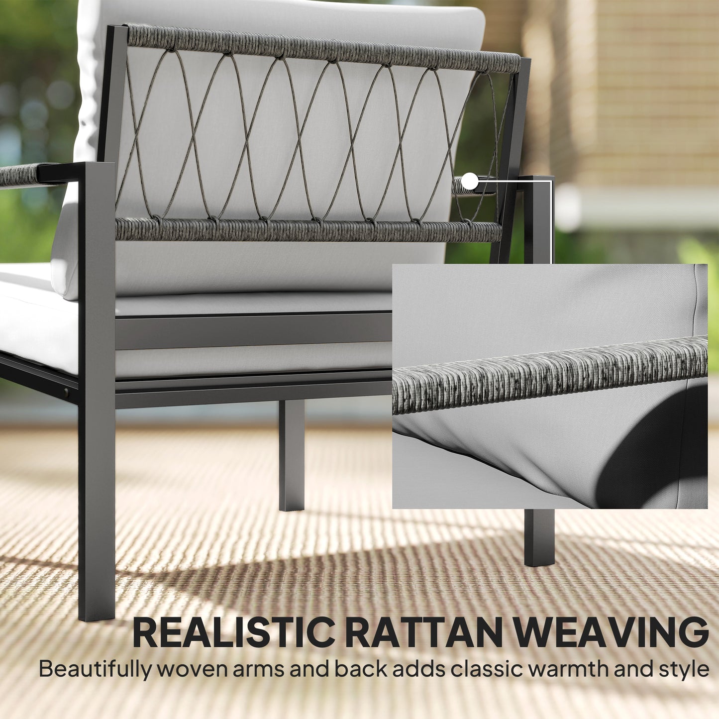 5 Piece Metal Garden Furniture Sofa Set with Cushions, Light Grey