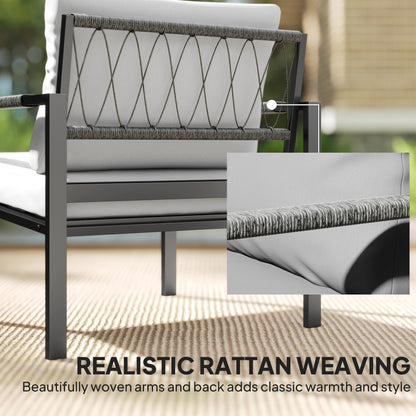 5 Piece Metal Garden Furniture Sofa Set with Cushions, Light Grey