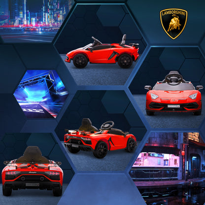 Lamborghini Licensed 12V Kids Electric Car w/ Butterfly Doors, Easy Transport Remote, Music, Horn, Suspension - Red