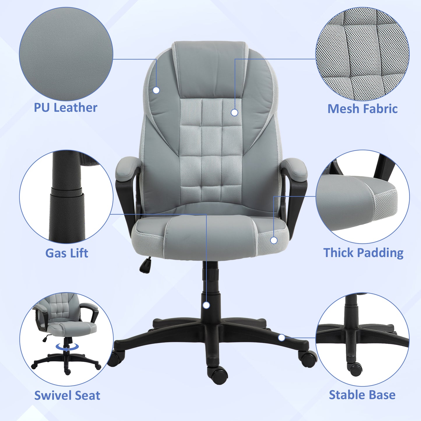 Executive Office Chair High Back Computer Chair with Armrests Grey
