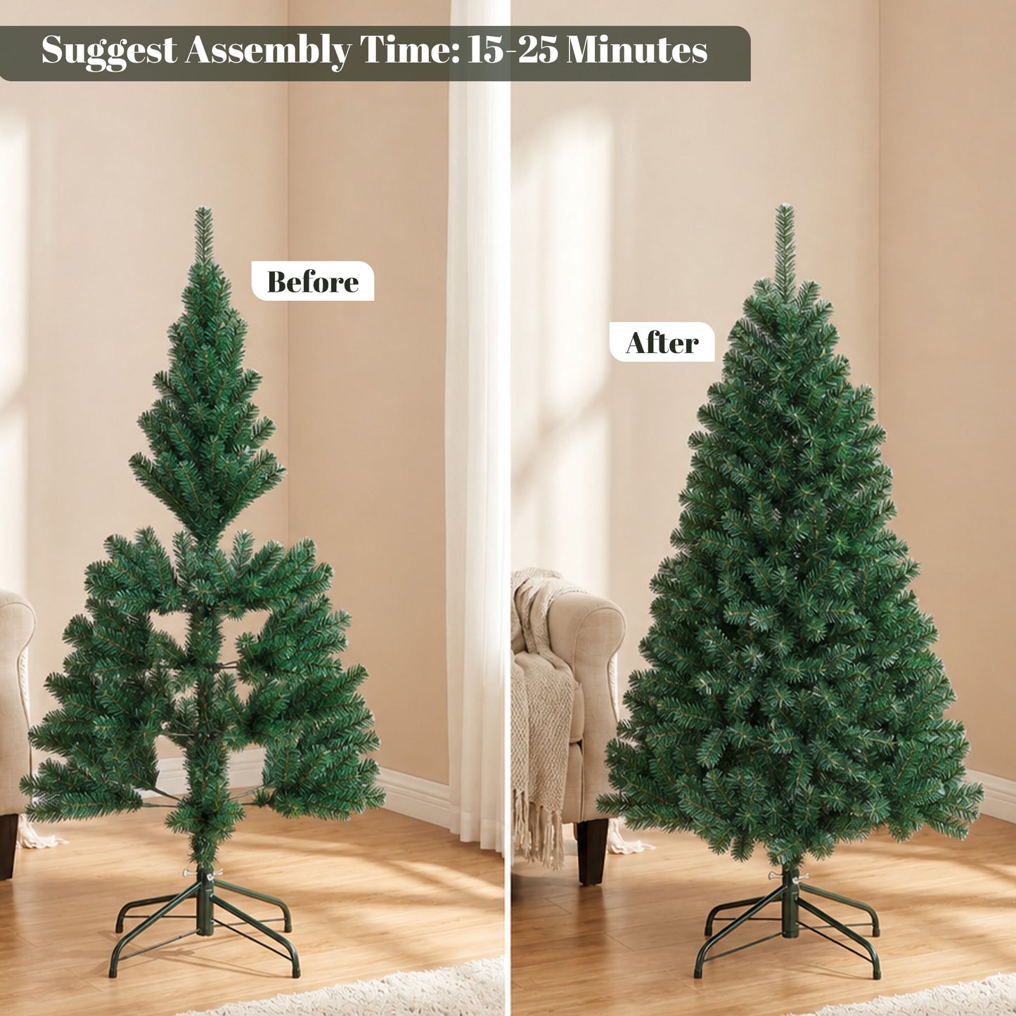 Artificial Christmas Tree with Hinged Design, 150cm Fir Tree