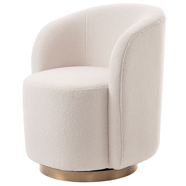 West End Swivel Dining Chair - Ivory Borg- Brass Base