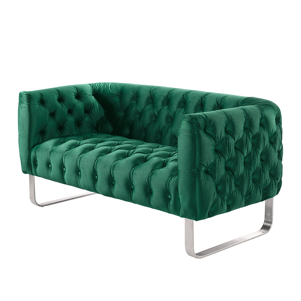 Grosvenor Two Seat Sofa - Bottle Green - Brushed Silver