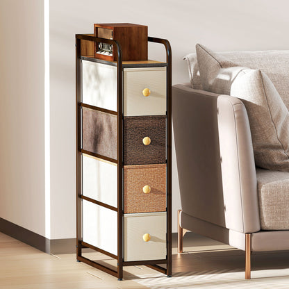 4-Drawer Storage Organiser Unit with Steel Frame, Mixed-Brown