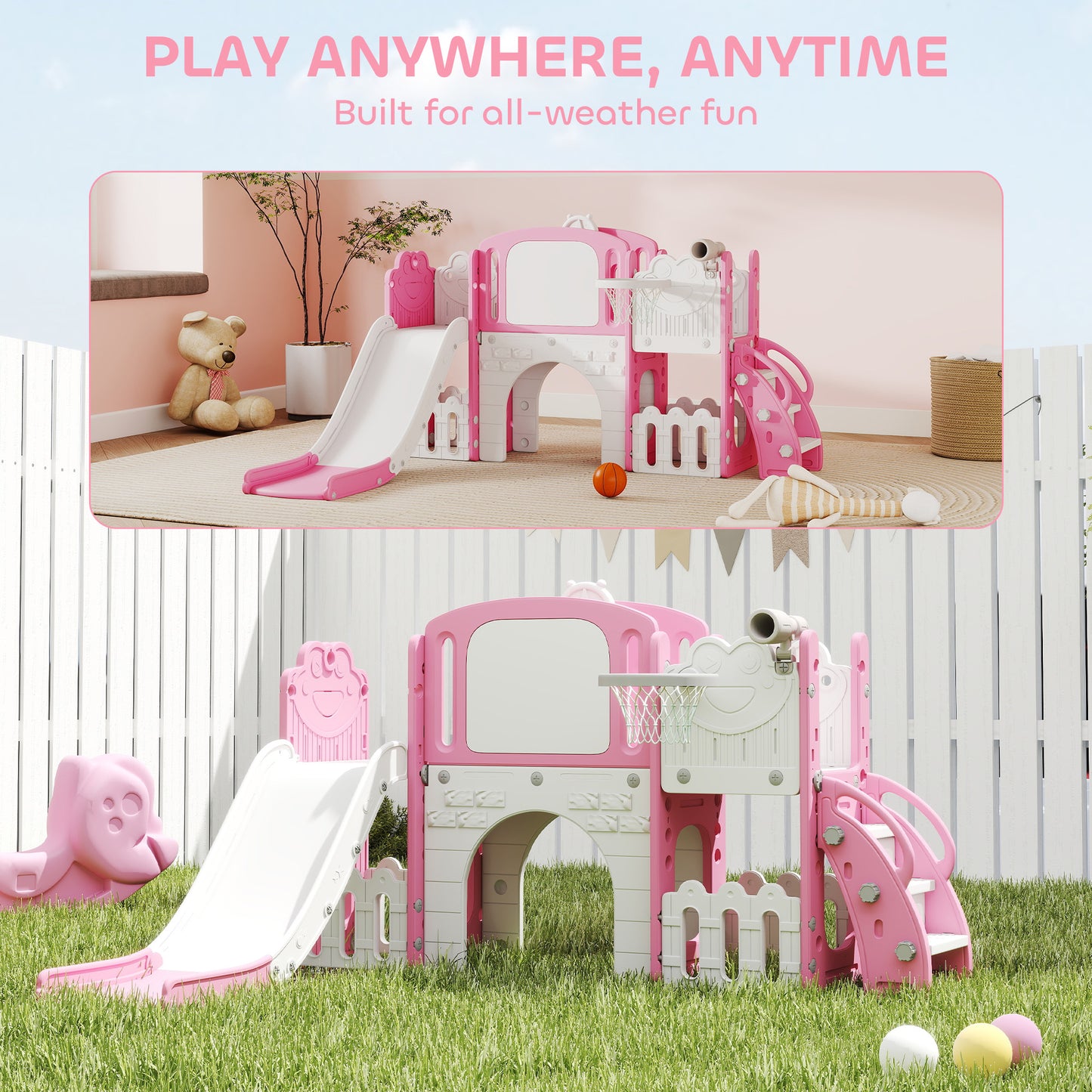 7 in 1 Toddler Slide Set, Frog Theme Playset with Basketball Hoop
