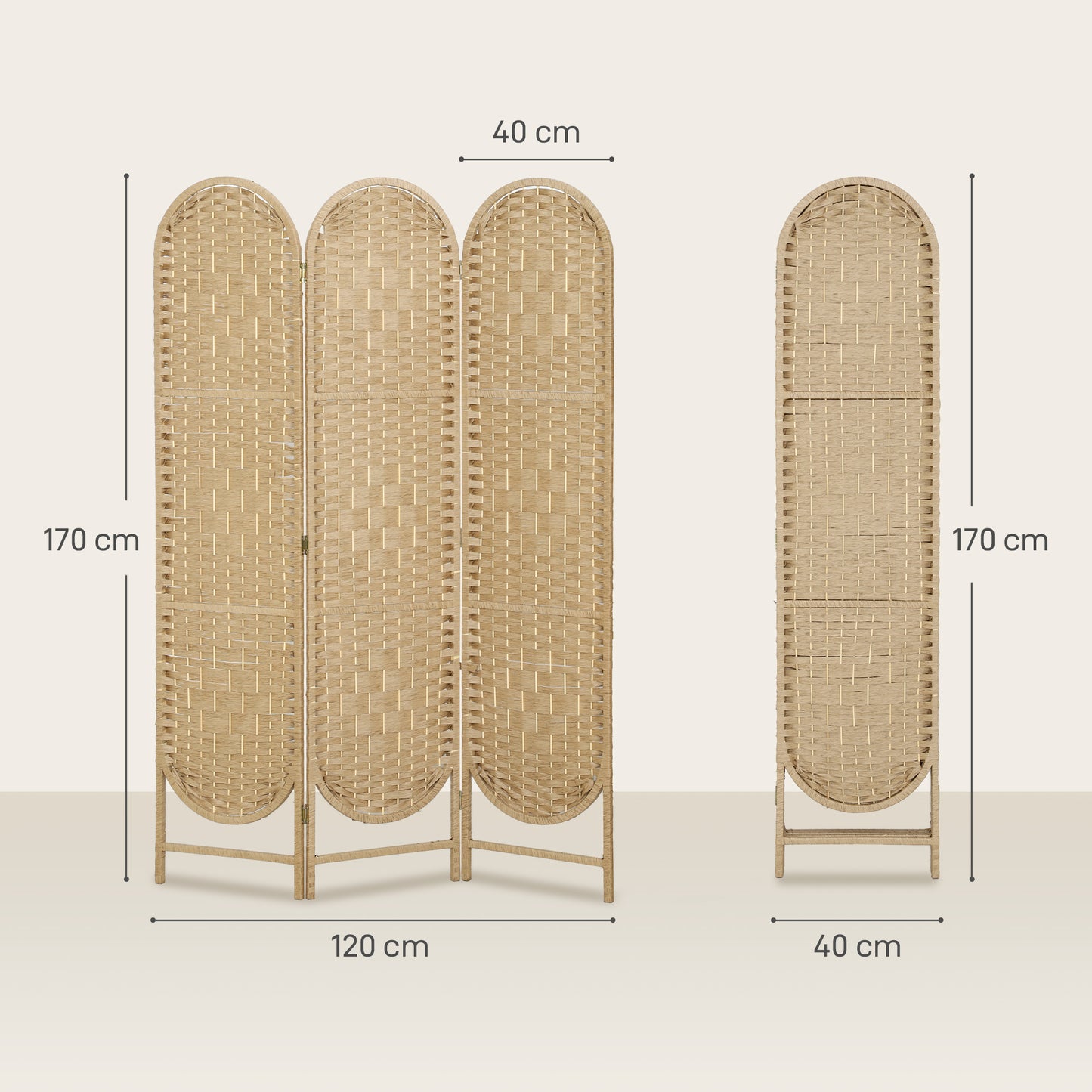 3-Panel Folding Freestanding Privacy Screen, Natural Wood Finish