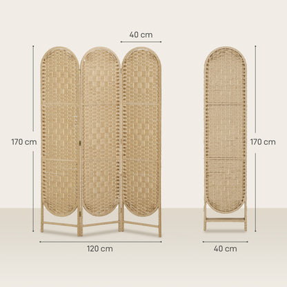 3-Panel Folding Freestanding Privacy Screen, Natural Wood Finish