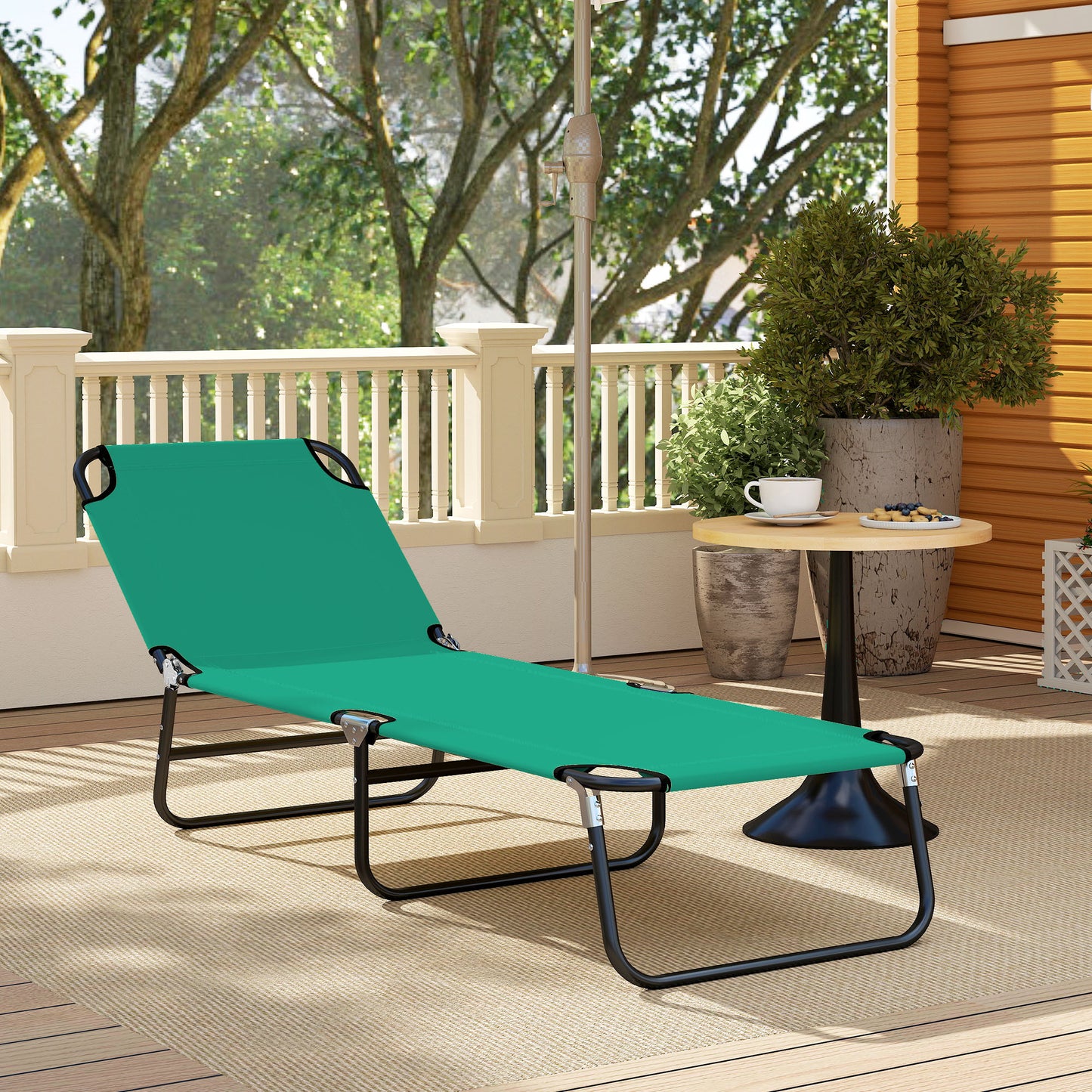 Folding Lounge Chair, Outdoor Chaise Lounge for Bench Patio, Green