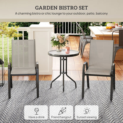 Garden Bistro Set, Small Garden Set w/ Stackable Chairs, Light Grey