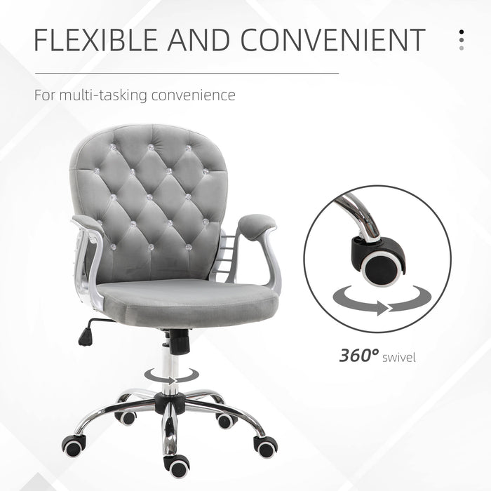 Office Chair Ergonomic 360¬¨‚àû Swivel Diamond Tufted Home Work Velour Padded Base 5 Castor Wheels Grey