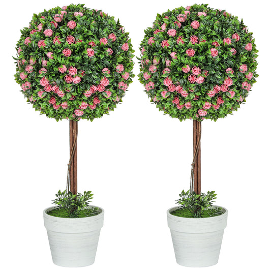 Set of 2 Artificial Plants with Rose Flower in Pot, 60cm, Pink
