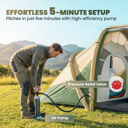 Inflatable Tent 3000mm Waterproof for 4 Person, Green