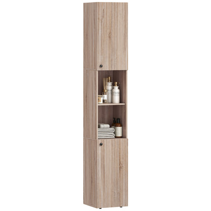 182 cm Tall Bathroom Cabinet with Adjustable Shelves, Natural