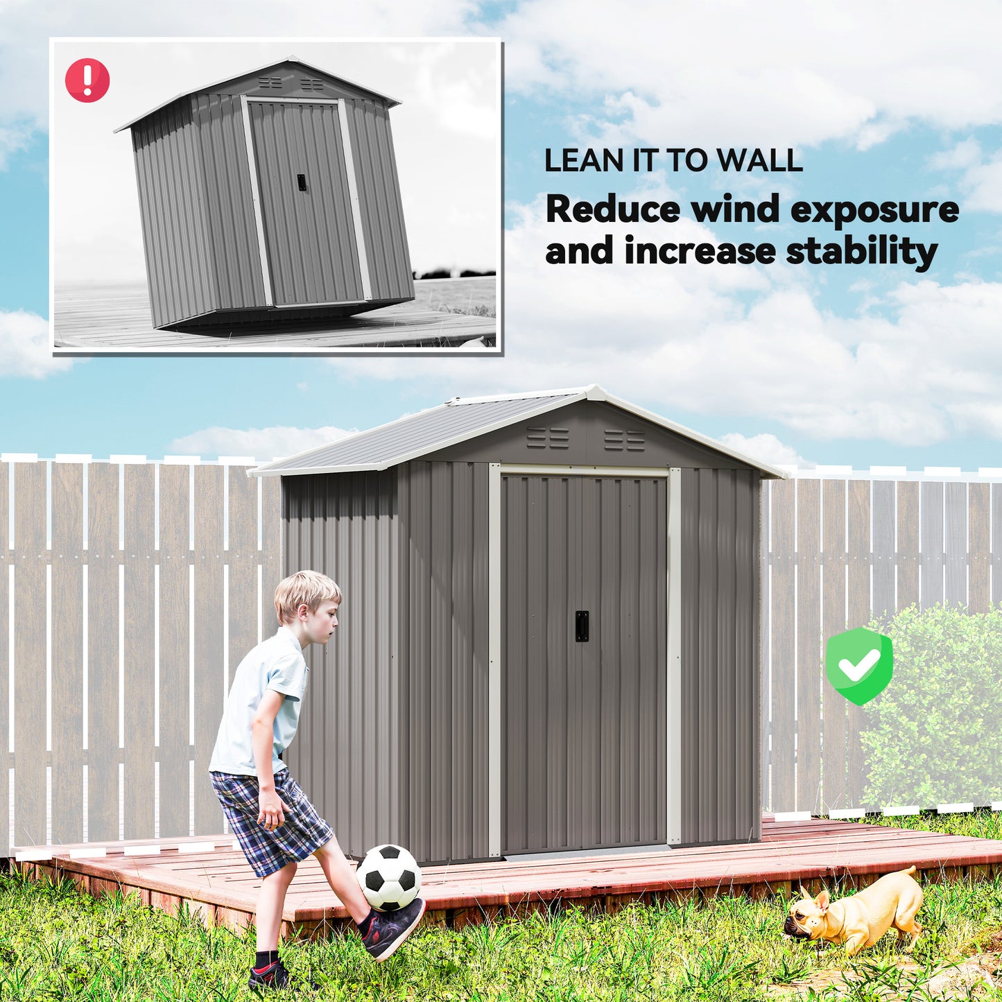 6.5x3.5ft Metal Garden Shed for Garden, Light Grey