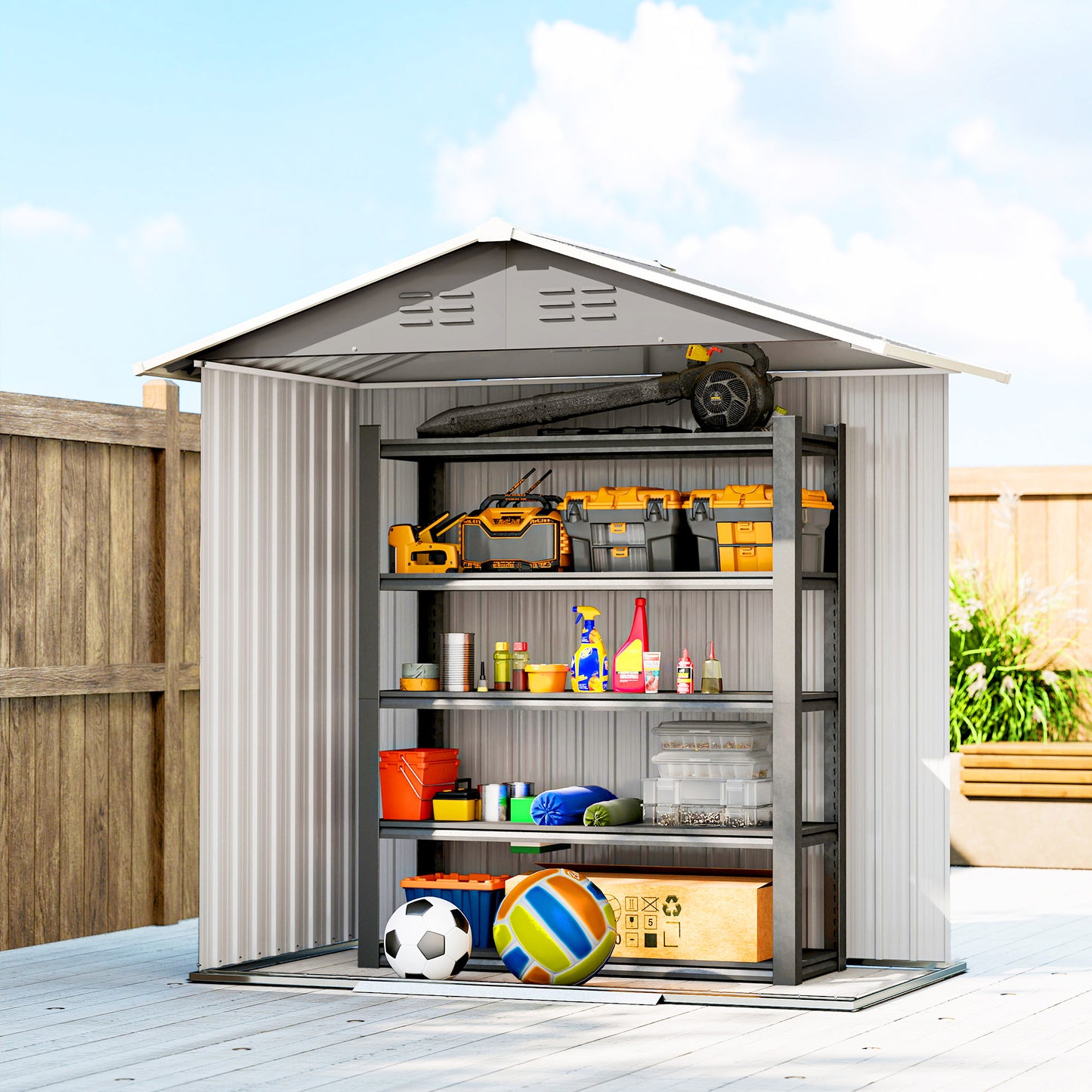 6.5x3.5ft Metal Garden Shed for Garden, Light Grey