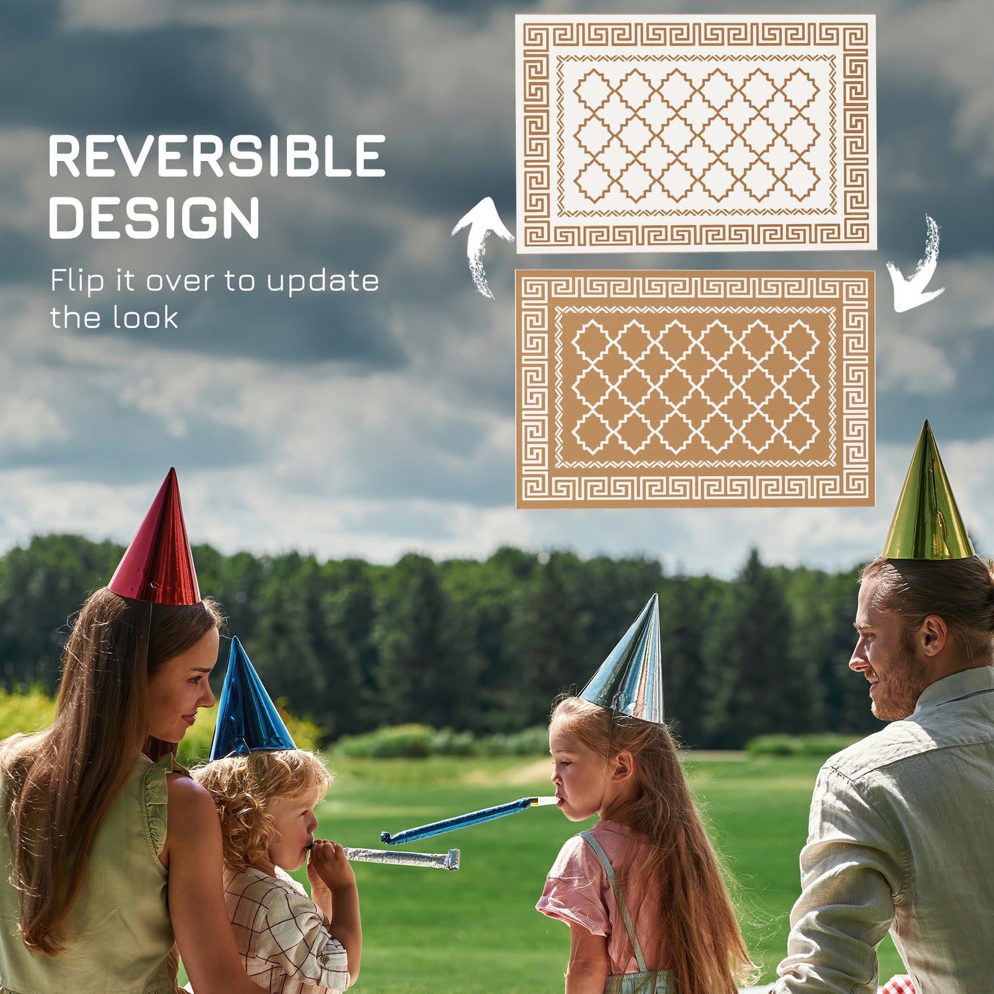 Reversible Waterproof Outdoor Rug W/ Carry Bag, 182 x 274cm, Brown