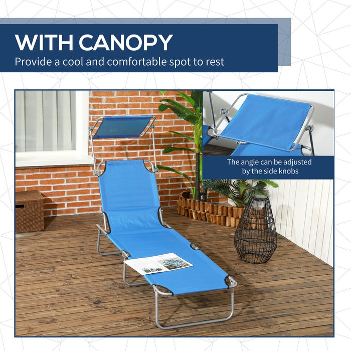 Folding Sun Lounger w/ Sunshade Adjustable Backrest Bright Blue