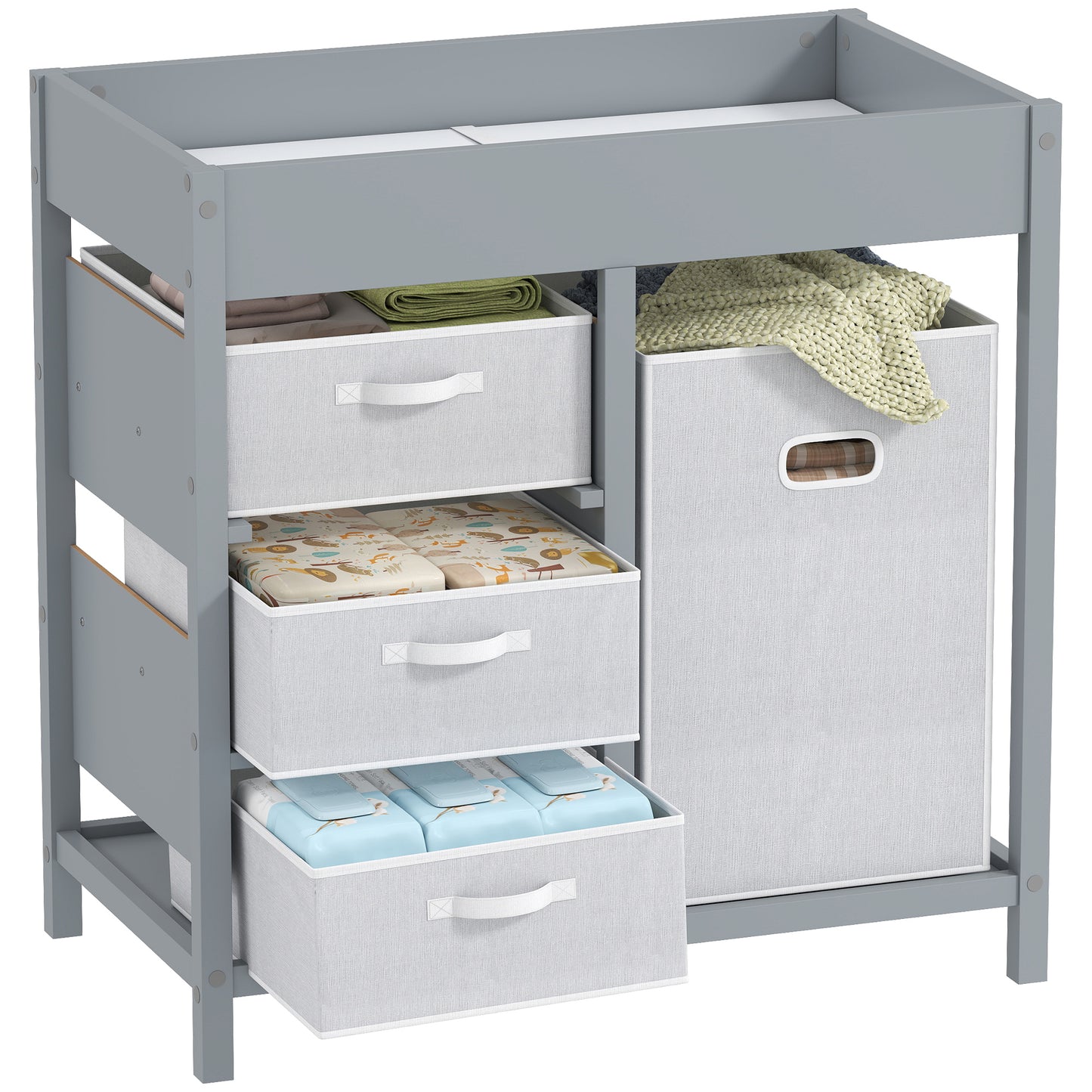 Baby Changing Unit with 4 Drawers, Diaper Changing Table, Grey