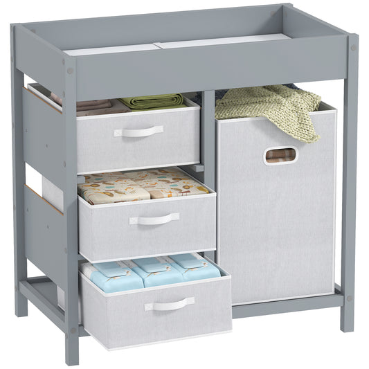Baby Changing Unit with 4 Drawers, Diaper Changing Table, Grey