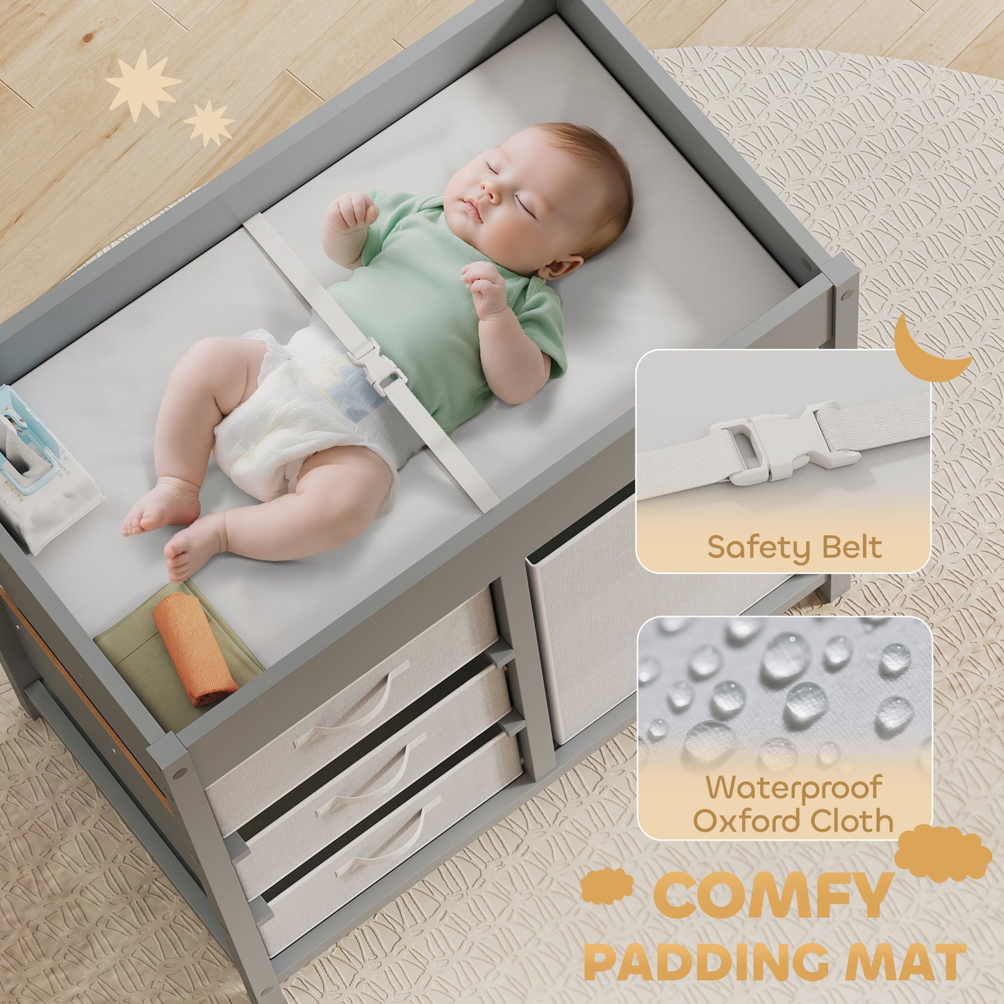 Baby Changing Unit with 4 Drawers, Diaper Changing Table, Grey