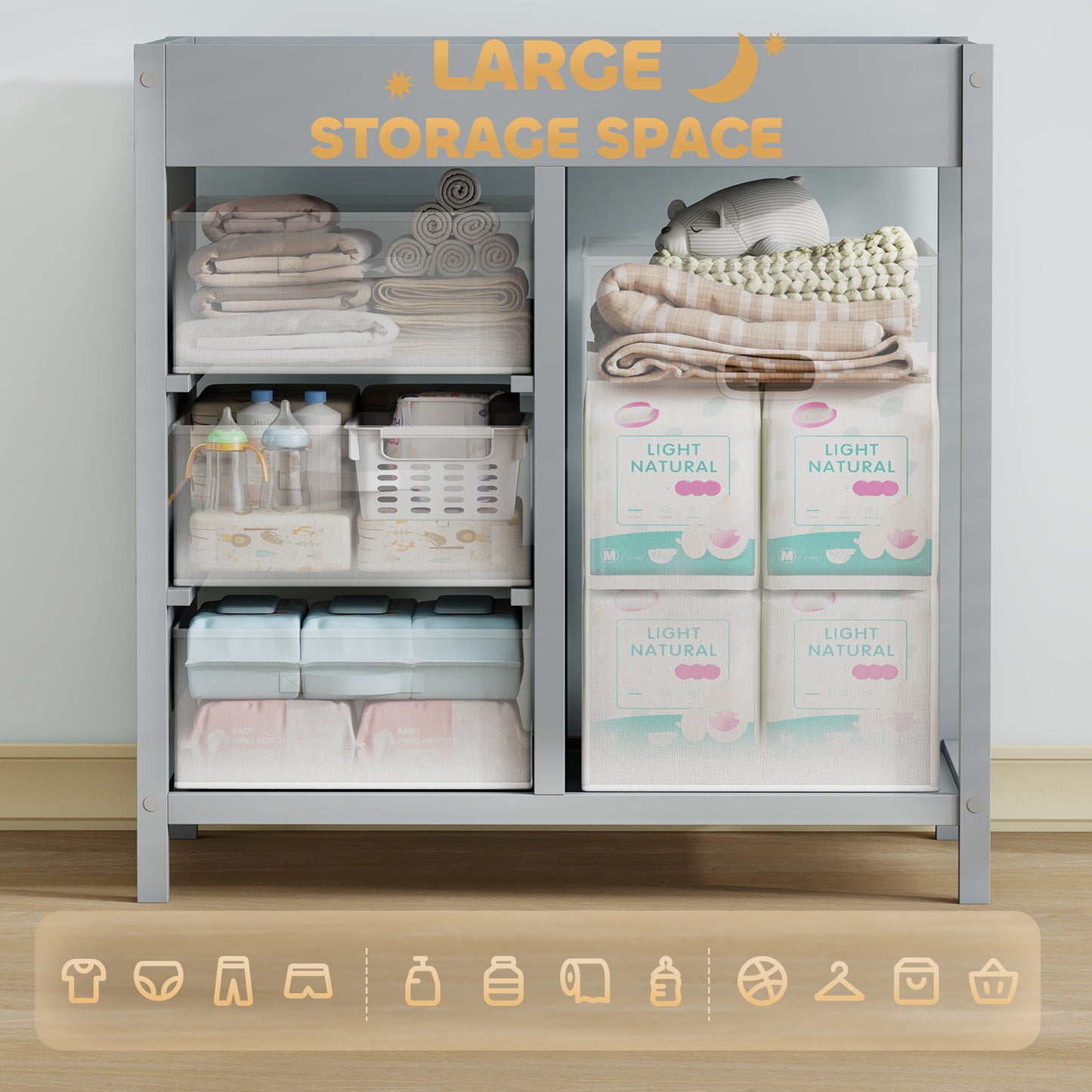 Baby Changing Unit with 4 Drawers, Diaper Changing Table, Grey