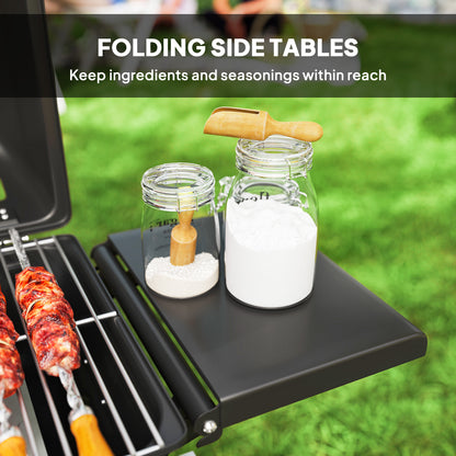 Portable Foldable Gas Barbecue Grill with Thermometer, Lid, Black
