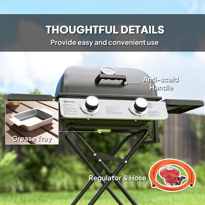 Portable Foldable Gas Barbecue Grill with Thermometer, Lid, Black