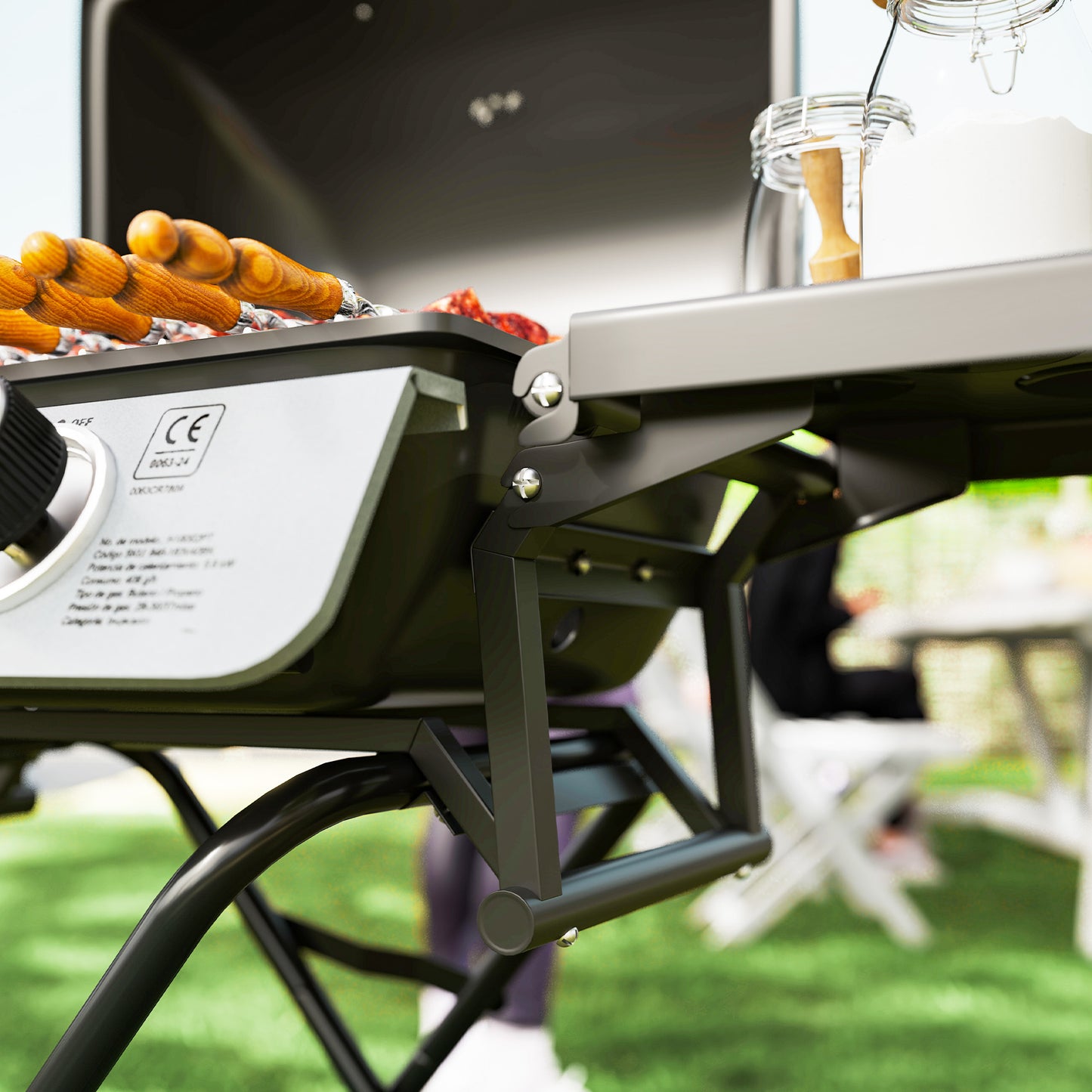 Portable Foldable Gas Barbecue Grill with Thermometer, Lid, Black