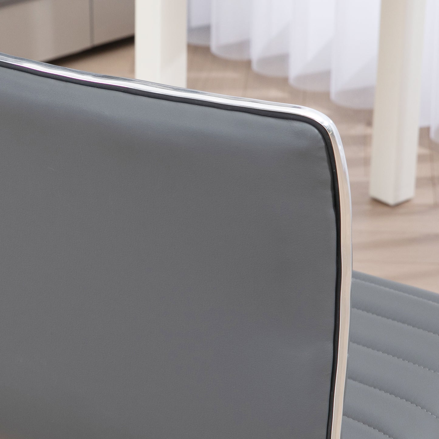 Adjustable Swivel Office Chair with Armless Mid-Back in PU Leather and Chrome Base - Grey