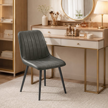 Faux Leather Upholstered Kitchen Chairs with Metal Legs, Grey