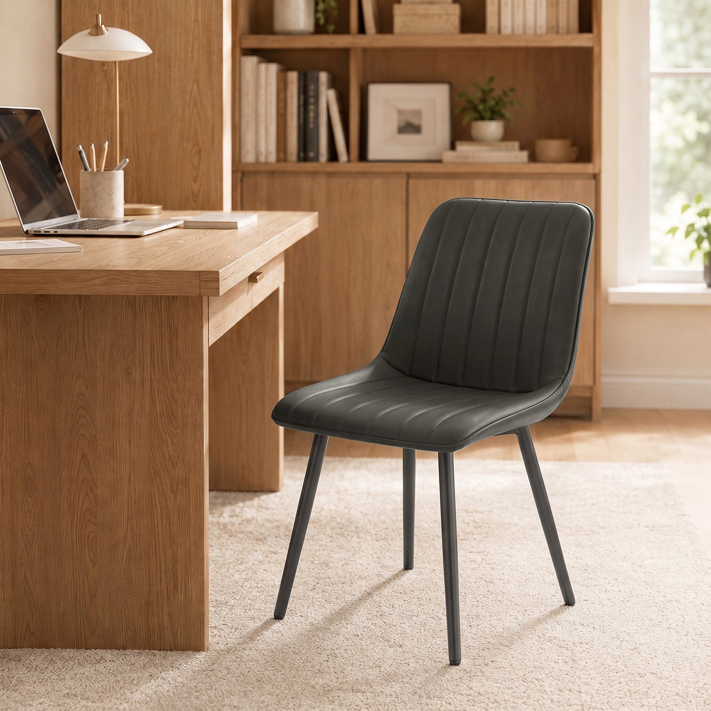 Faux Leather Upholstered Kitchen Chairs with Metal Legs, Grey