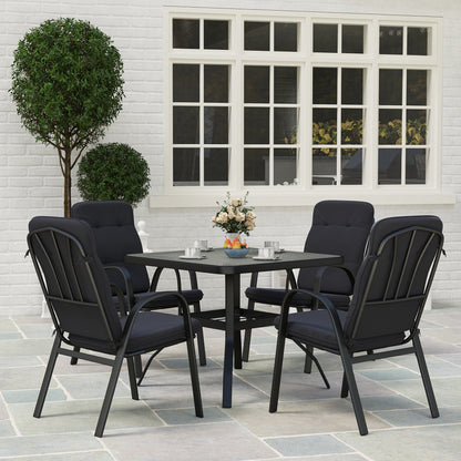 Garden Dining Set, Glass Table w/ Umbrella Hole Black