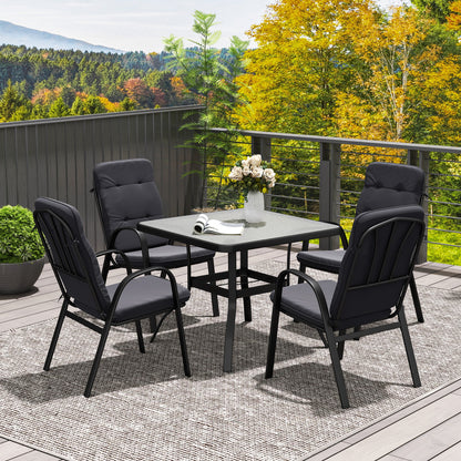 Garden Dining Set, Glass Table w/ Umbrella Hole Black