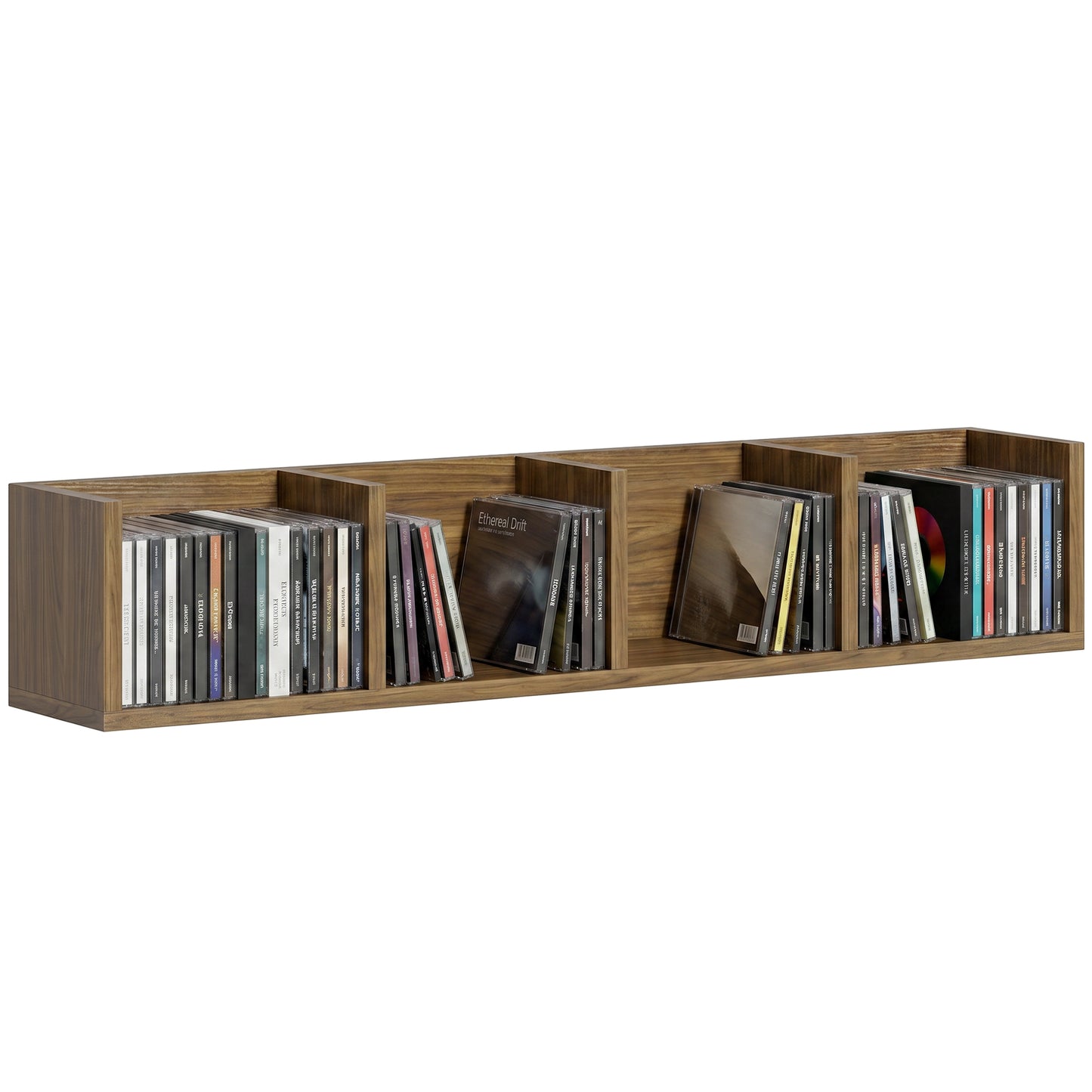 Wooden Wall-Mounted Storage Media Display Shelf Center Rack, Walnut