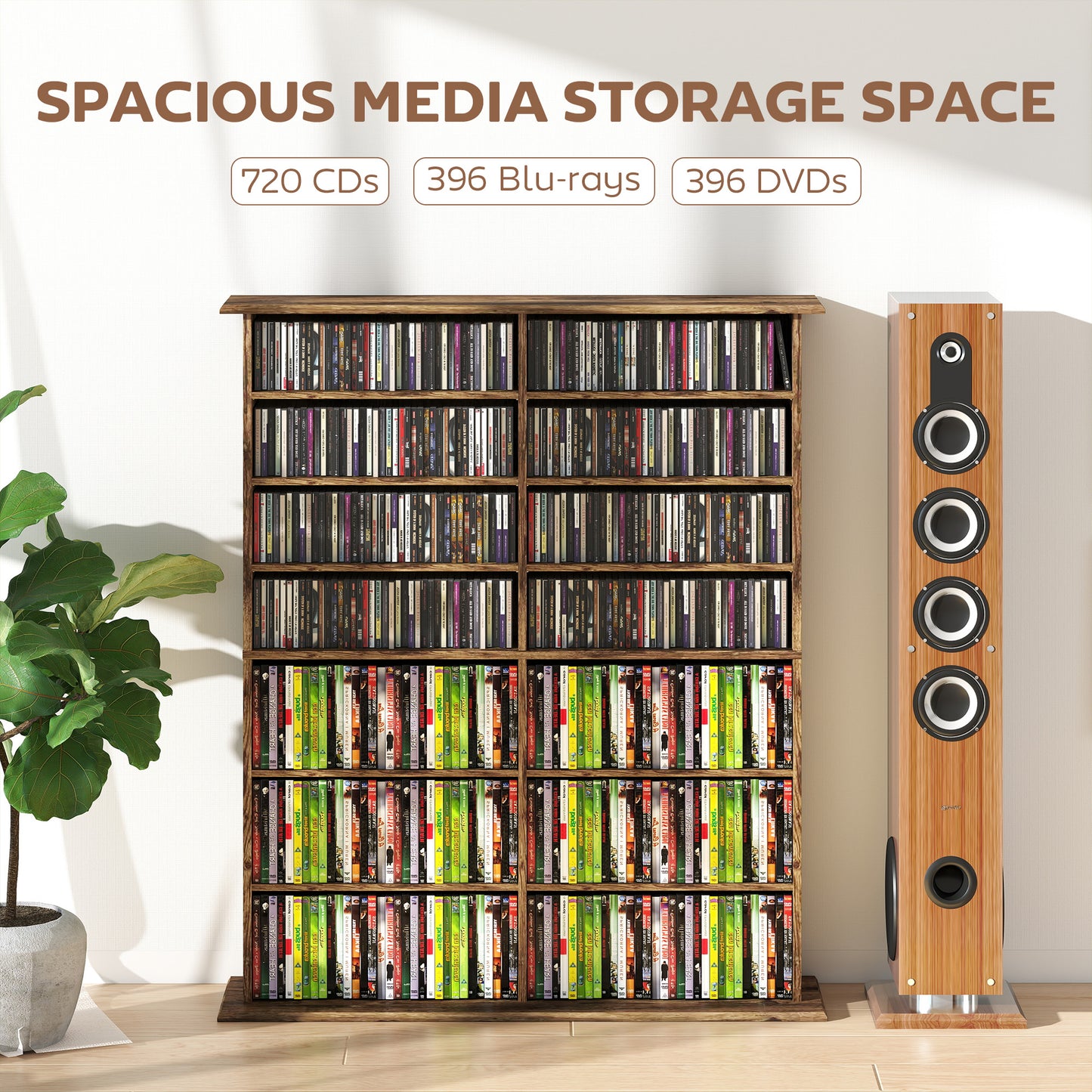 CD Storage Unit DVD Tower Blu-ray Storage Shelf for Office, Brown