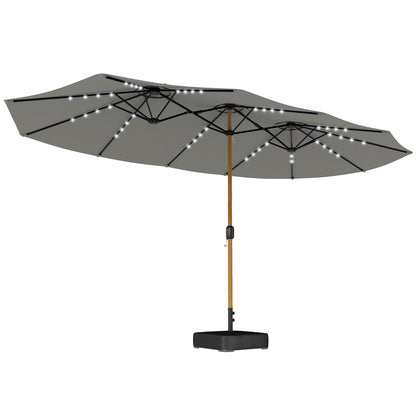 Double Sided Garden Parasol w/ 48 Solar LED Lights 4.6m Light Grey