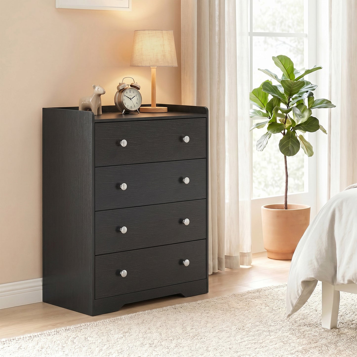 4 Drawer Chest of Drawers, Storage Cabinet, Black Wood Effect