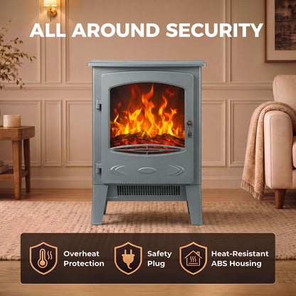 Electric Fireplace Freestanding w/ Realistic Flame Effect, Grey