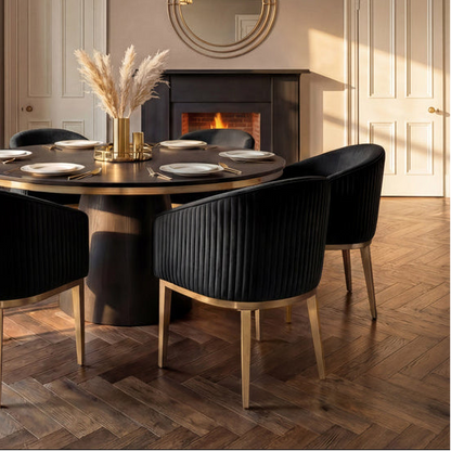 Ella Velvet Dining Chair with Brass-Finish Base - Black & Brass