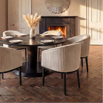 Ella Fluted Velvet Dining Chair with Black Base - Chalk & Black